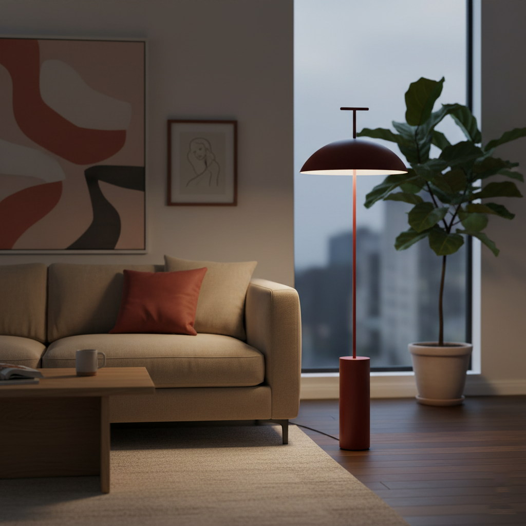 Floor Lamp Wood 59.8 in Dark Red Black White Steel Living Room Reading Light Adjustable | Thomler