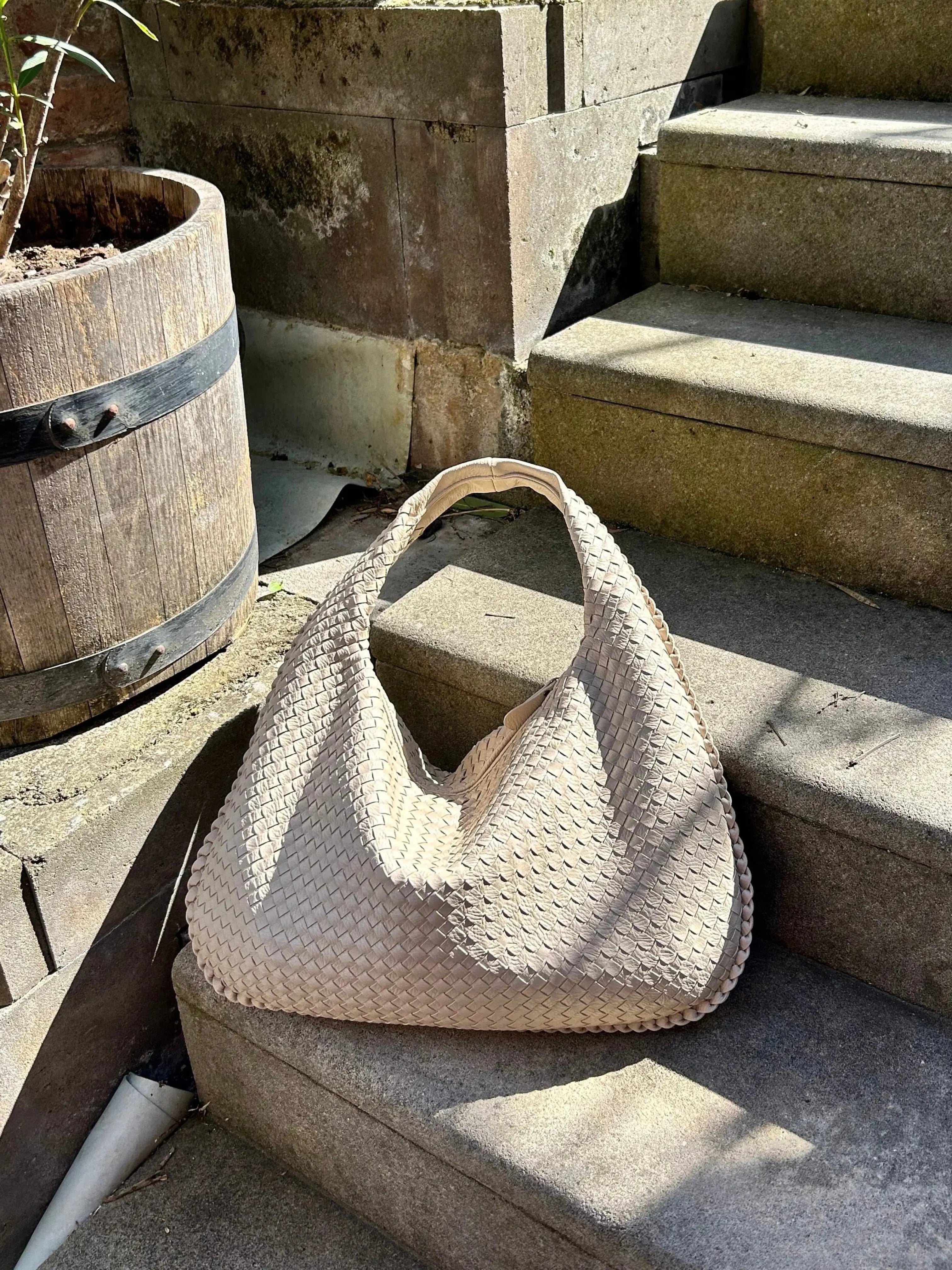 Woven Leather Hobo Shoulder Bag for Women - Soft Genuine Leather Everyday Purse with Zip Closure - Lightweight 19 in Tote for Daily Use | Thomler