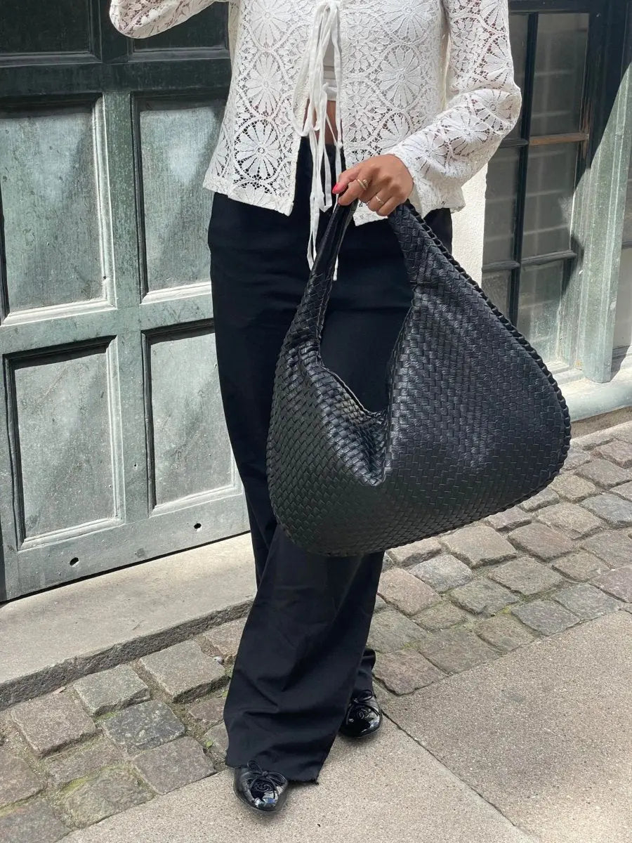Woven Leather Hobo Shoulder Bag for Women - Soft Genuine Leather Everyday Purse with Zip Closure - Lightweight 19 in Tote for Daily Use | Thomler