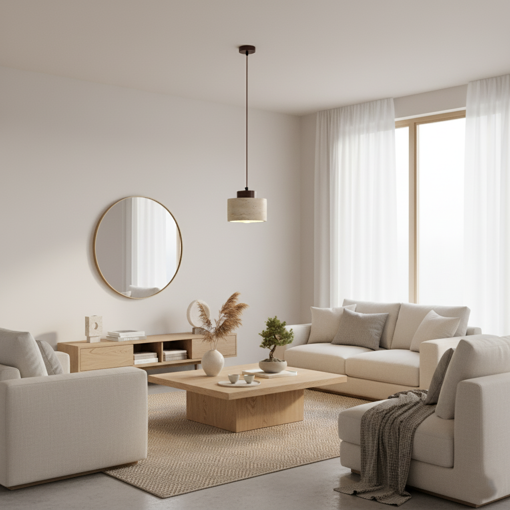 Pendant Light Travertine Stone 16.5 cm Warm White Bedroom Bedside Hanging Ceiling Lamp Scandinavian Ambient Lighting | Thomler