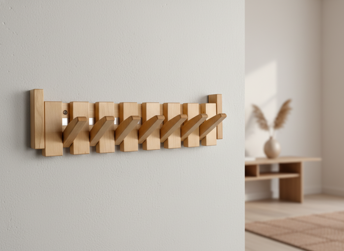Musical Instrument Wall Mounted Coat Rack with Wooden Hooks for Entryway Storage Organizer 4 6 8 Pegs Hanging Rail Space Saving Design | Thomler