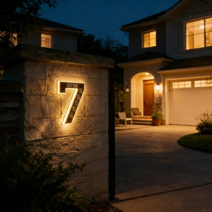 Solar House Number Sign with Auto-Illuminated LED for Night Visibility – Weather-Resistant Outdoor Address Plaque | Thomler