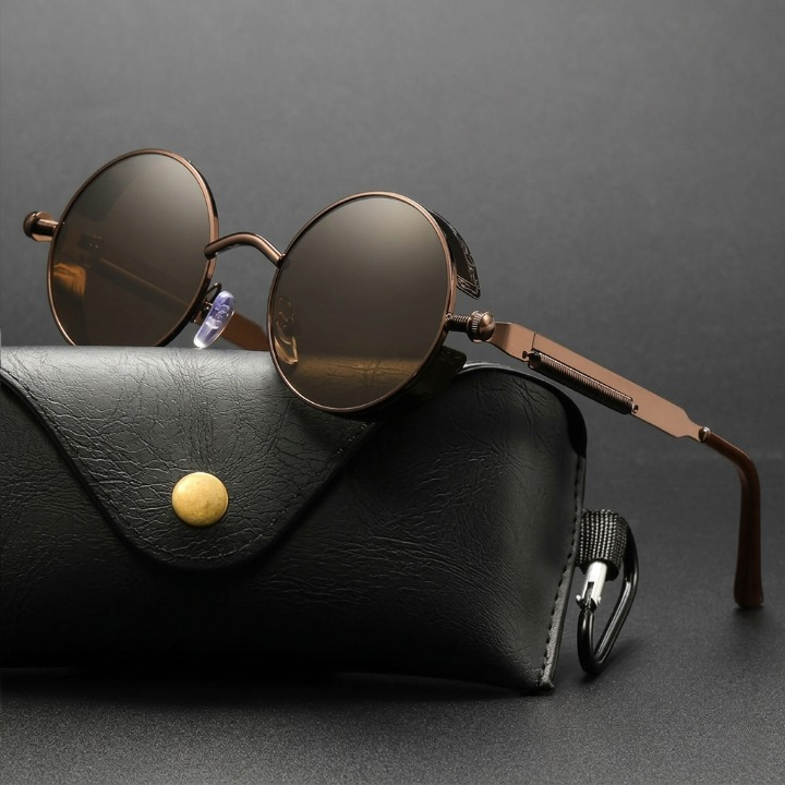 Steampunk Sonnenbrille Rund — UV400 Polarisiert, Retro Metallrahmen