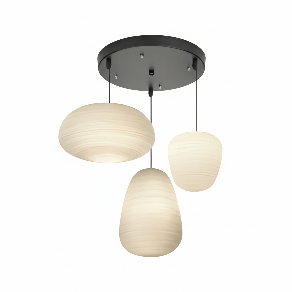 Opaline Pendant Light Ribbed Glass LED 13.4 in Adjustable Café Dining Room Hanging Lamp | Thomler