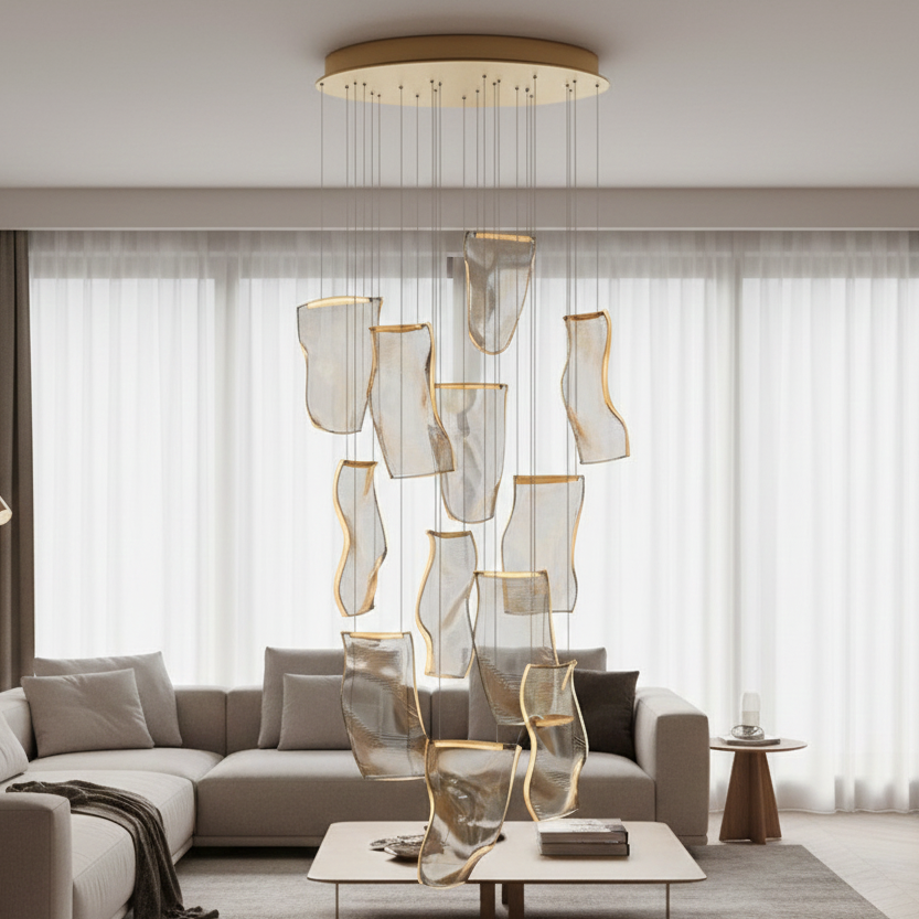 Cascading LED Ceiling Fixture Multi-Tier Adjustable Height Dimmable Metal Acrylic Modern for Dining Room Foyer Master Suite Hotel Lobby | Thomler