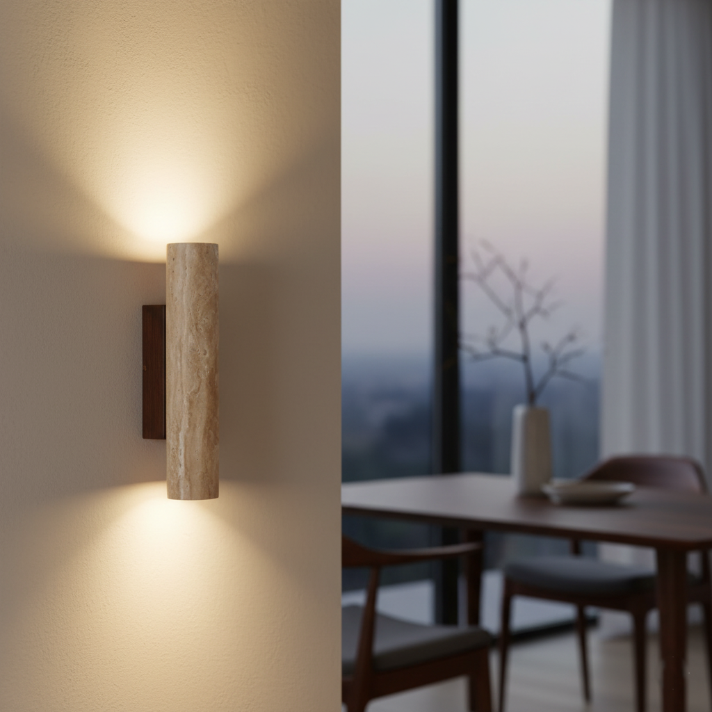 Wall Lamp Travertine Stone 12.6 in Up Down Bedroom Hallway Sconce Minimalist Natural Lighting Fixture | Thomler