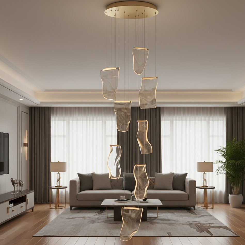 Cascading LED Ceiling Fixture Multi-Tier Adjustable Height Dimmable Metal Acrylic Modern for Dining Room Foyer Master Suite Hotel Lobby | Thomler