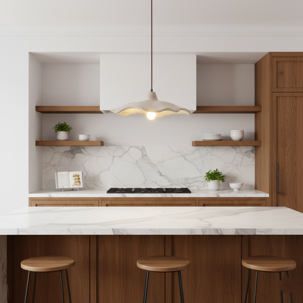 Pendant Light Cement 15.7 in Flower Shape Matte Dining Room Hanging Ceiling Lamp Wabi Sabi Japandi Minimalist Lighting Fixture | Thomler