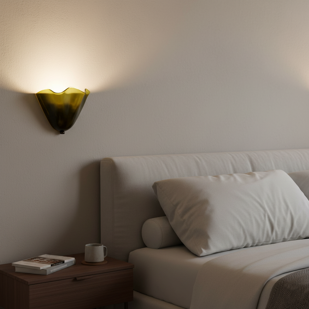 Shell-Inspired Glass Sconce 11 Inch Wide Vintage Iron Bedside Fixture Warm Ambient Hallway Lighting E14 Base Brown Green Beige Tinted Shade | Thomler