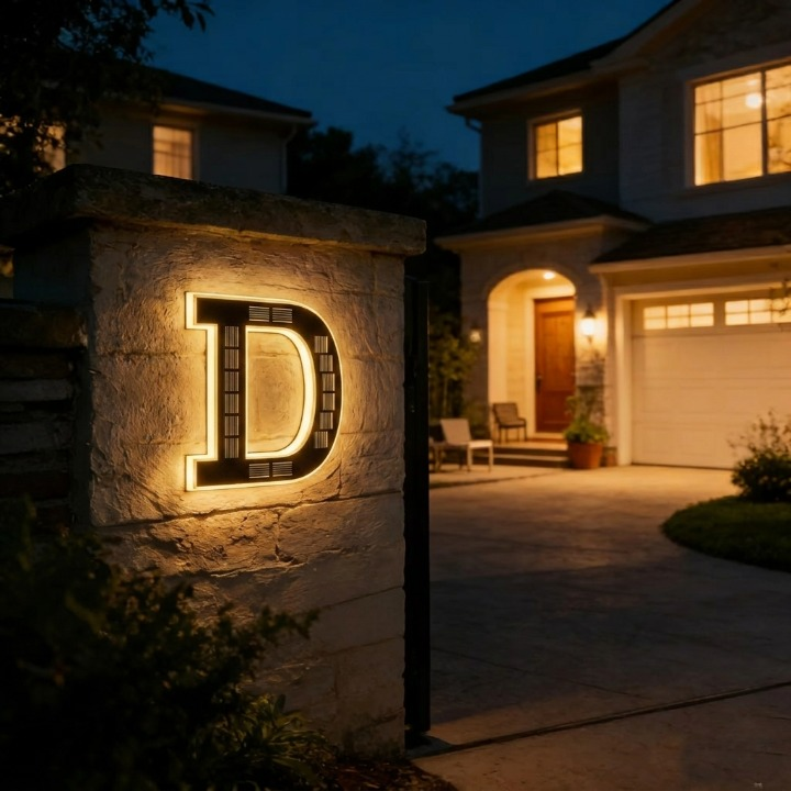 Solar House Number Sign with Auto-Illuminated LED for Night Visibility – Weather-Resistant Outdoor Address Plaque | Thomler