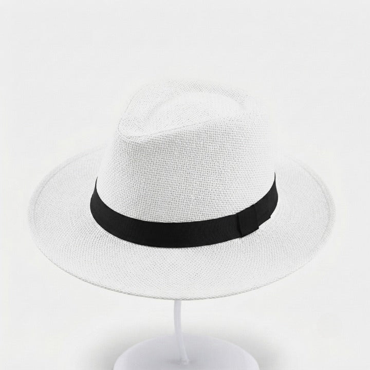 Woven Straw Fedora Hat with UPF Sun Protection Adjustable Fit Wide Brim Panama Style Summer Beach Travel Vacation Outdoor Resort Poolside | Thomler