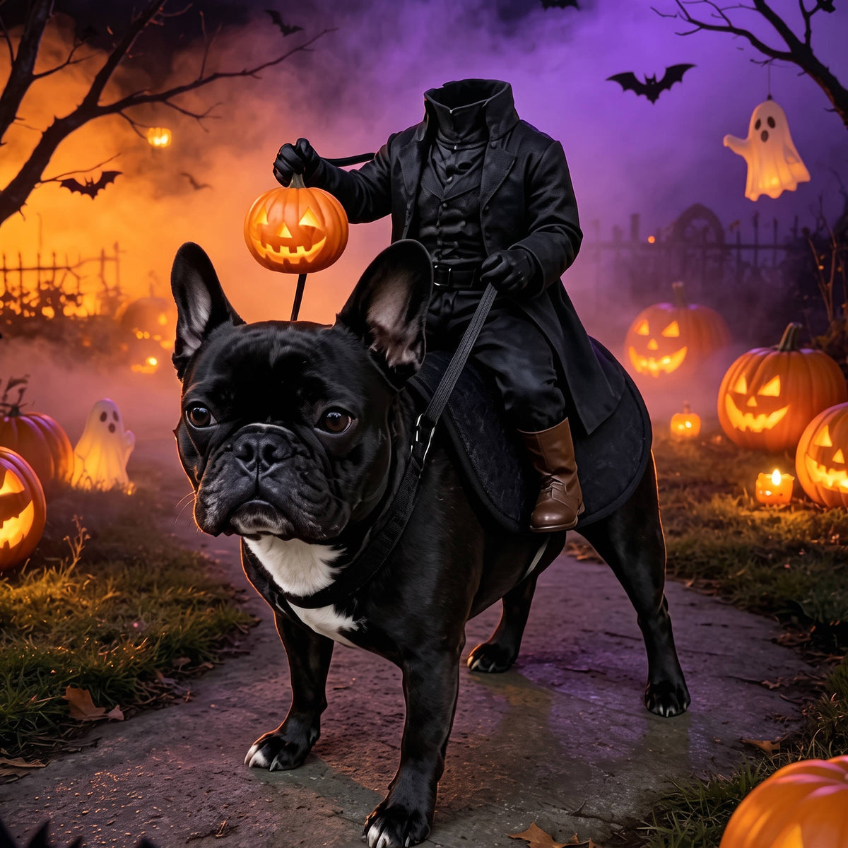 Spooky Horseman Pet Costume for Dogs & Cats – Light-Up Jack-O'-Lantern Rider Halloween Outfit | Thomler