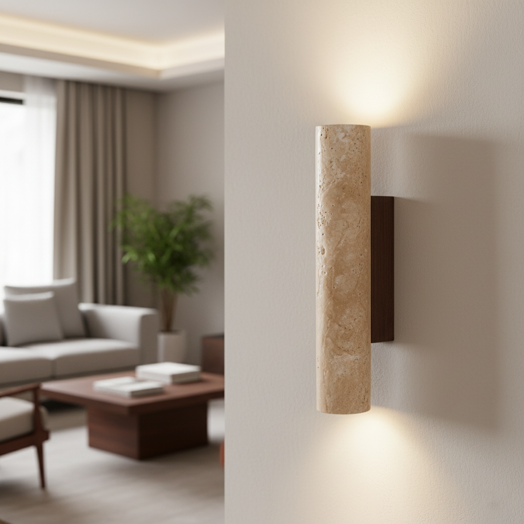 Wall Lamp Travertine Stone 12.6 in Up Down Bedroom Hallway Sconce Minimalist Natural Lighting Fixture | Thomler