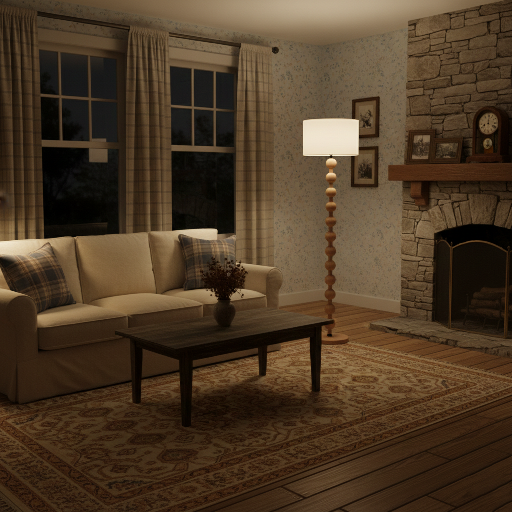 Floor Lamp Ash Wood 63 in White Fabric Shade Living Room Bedroom Accent Lighting | Thomler