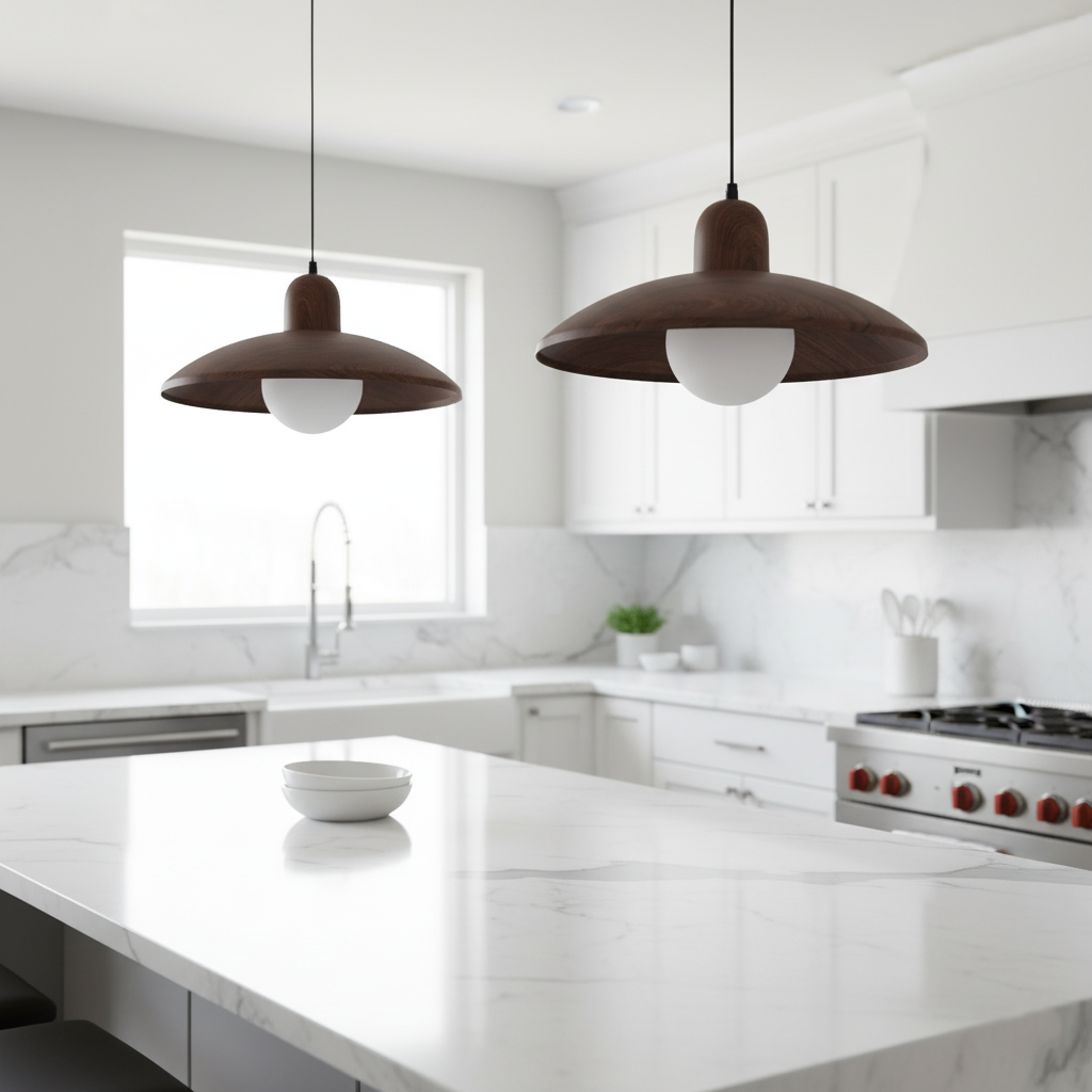 Pendant Light Wood Dome 11.8 in Walnut Dining Room Kitchen Island Hanging Ceiling Lamp Minimalist Japandi Style | Thomler