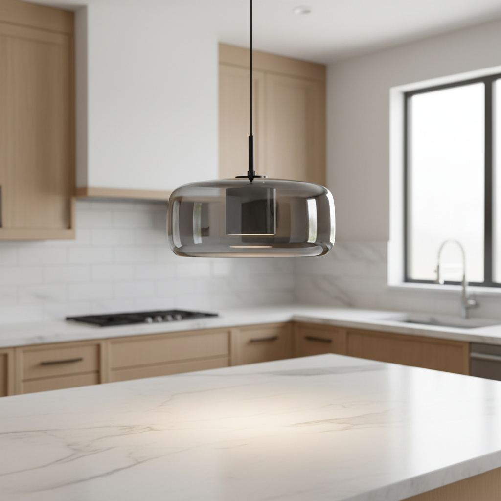 Pendant Light Glass Dome 15.0 in Smoked Gray Kitchen Island Dining Room Adjustable Triple Hanging Ceiling Fixture | Thomler