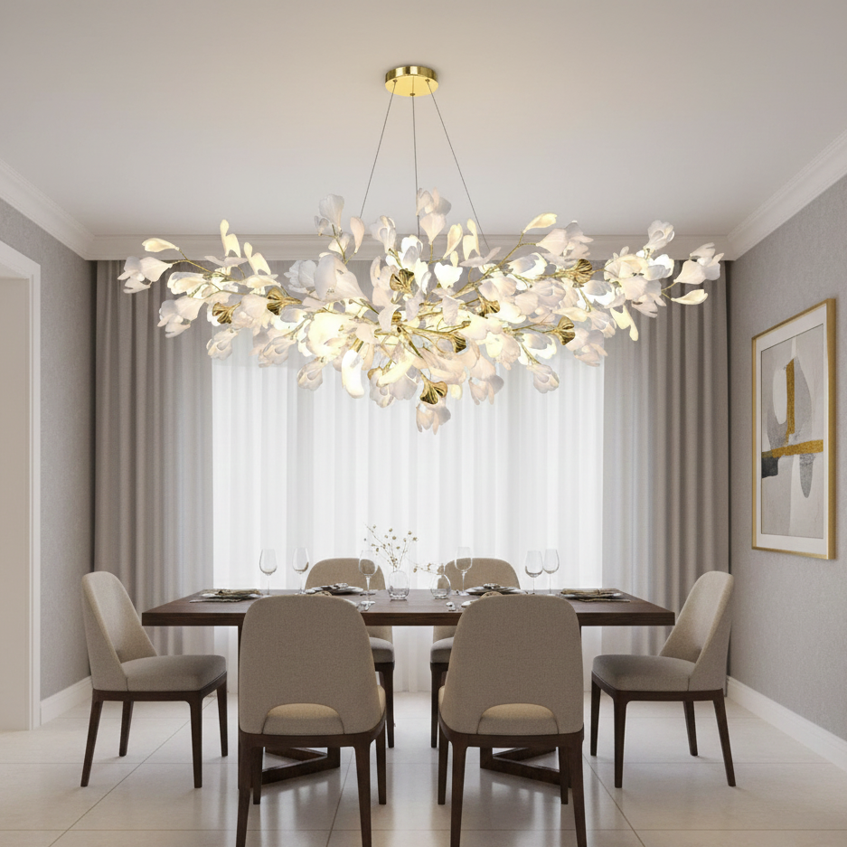 Ceramic Ginkgo Pendant Light with Botanical Leaf Design – Gold Finish | Thomler