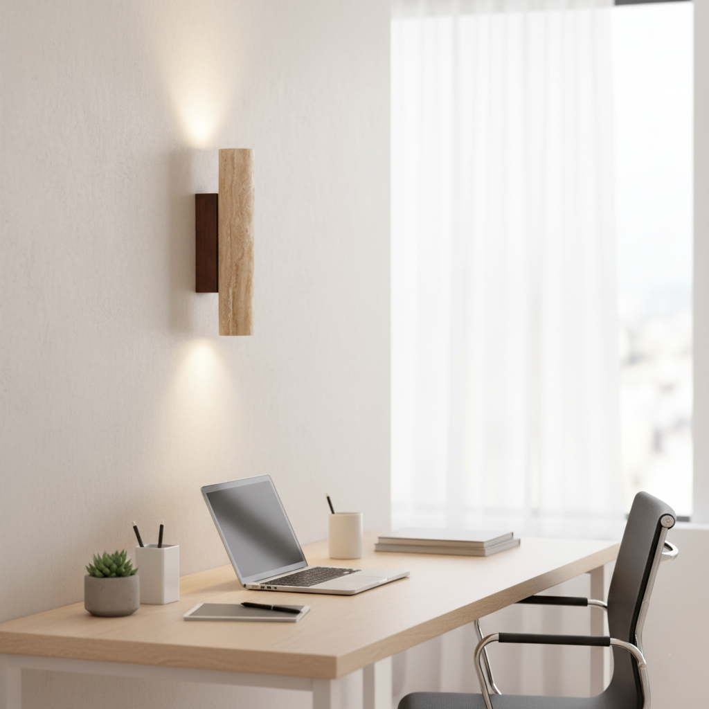 Wall Lamp Travertine Stone 12.6 in Up Down Bedroom Hallway Sconce Minimalist Natural Lighting Fixture | Thomler