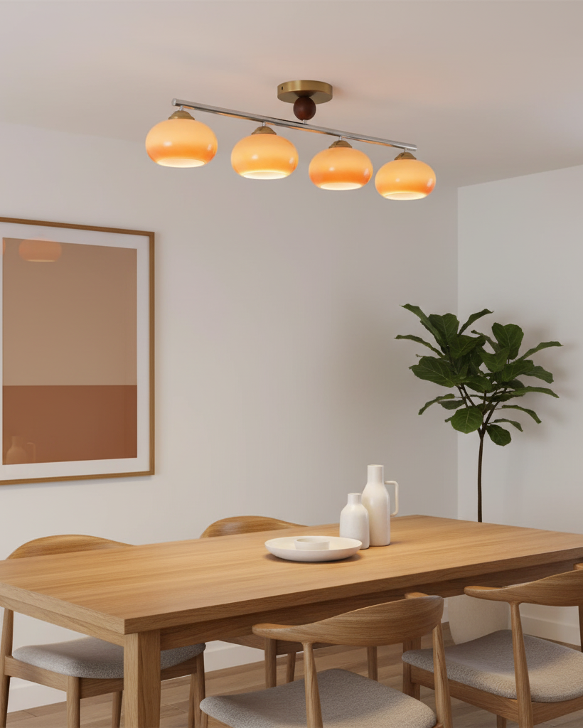 Ceiling Light Glass Metal 38.5 in Caramel Chrome Gold White Beige Kitchen Dining Room Modern Pendant Fixture | Thomler