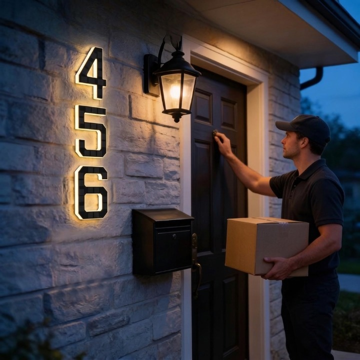 Solar House Number Sign with Auto-Illuminated LED for Night Visibility – Weather-Resistant Outdoor Address Plaque | Thomler