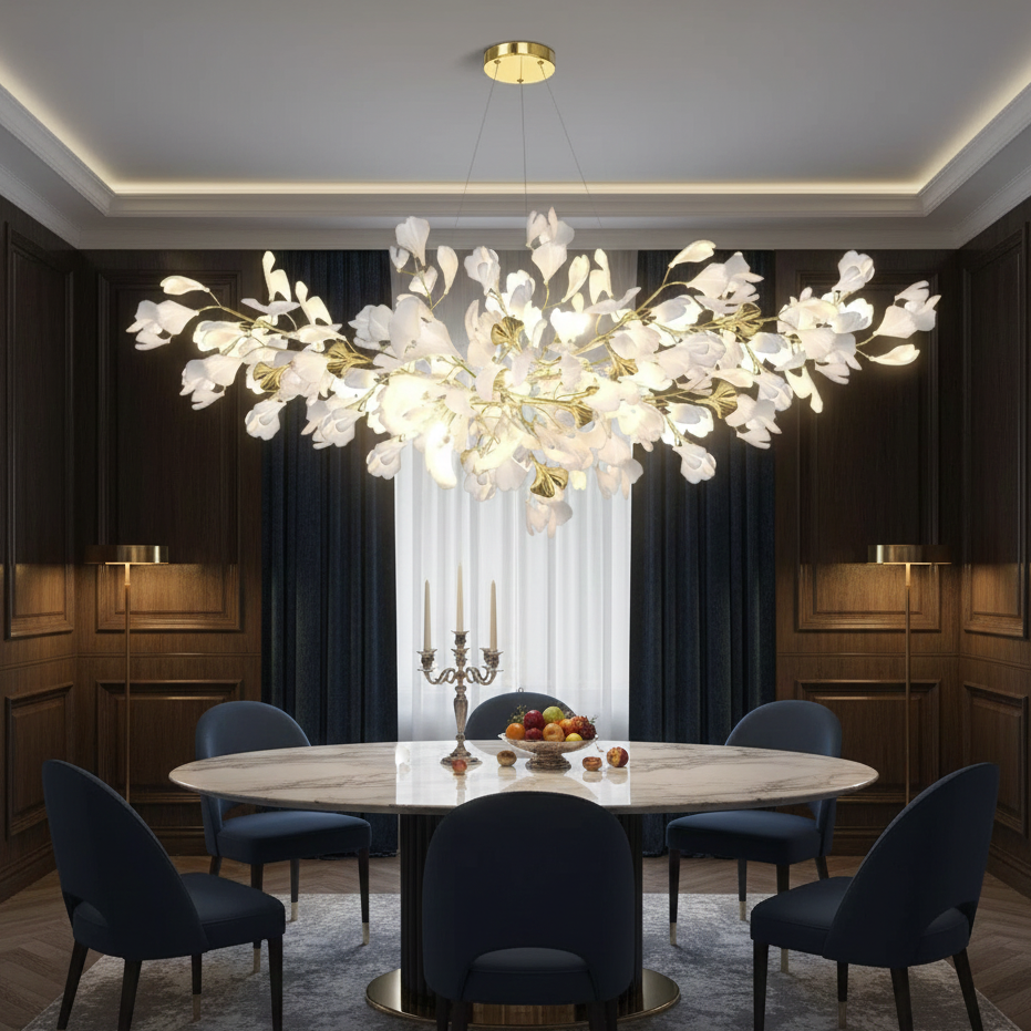 Ceramic Ginkgo Pendant Light with Botanical Leaf Design – Gold Finish | Thomler