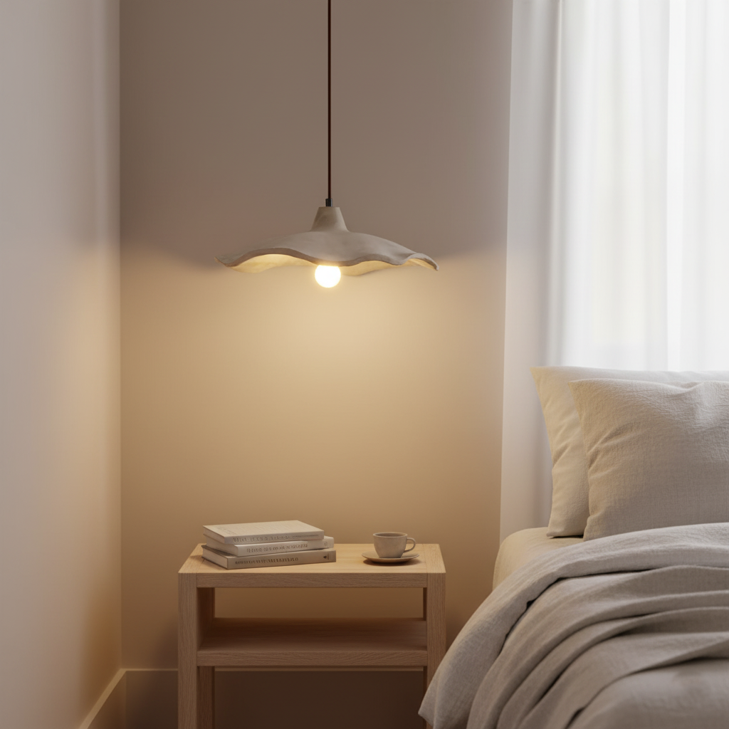 Pendant Light Cement 15.7 in Flower Shape Matte Dining Room Hanging Ceiling Lamp Wabi Sabi Japandi Minimalist Lighting Fixture | Thomler