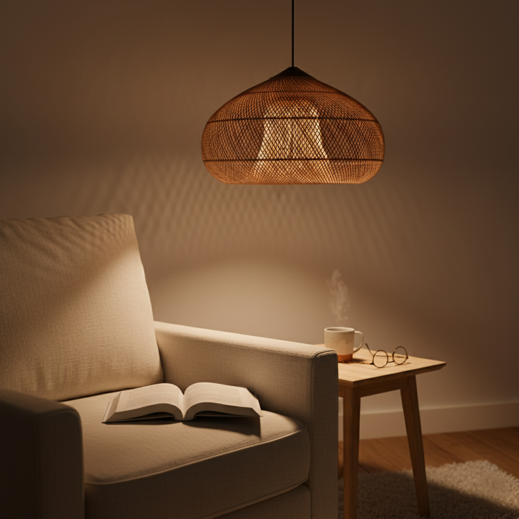 Pendant Light Rattan Handwoven E26 Boho Dining Room Kitchen Island Hanging Ceiling Fixture | Thomler