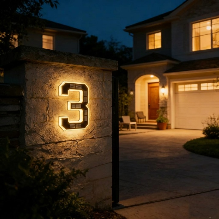 Solar House Number Sign with Auto-Illuminated LED for Night Visibility – Weather-Resistant Outdoor Address Plaque | Thomler