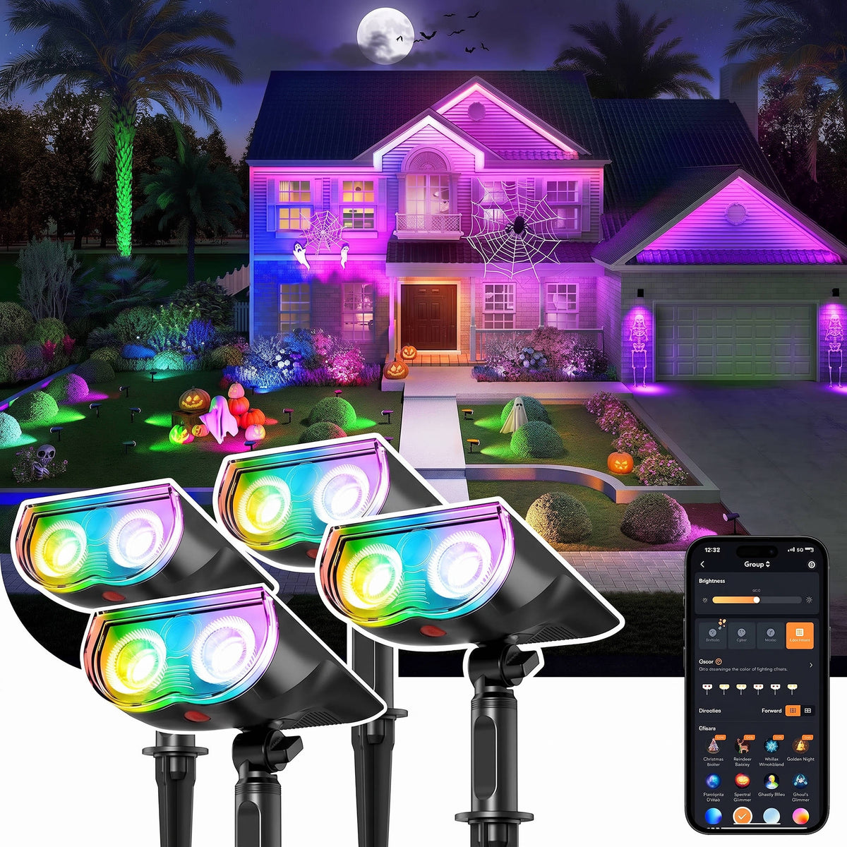 Outdoor Solar Spotlights with Color-Changing App Control for Yard & Pathway | Thomler