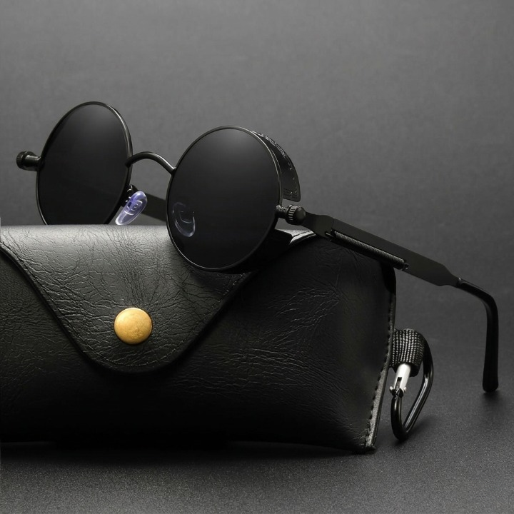 Steampunk Sonnenbrille Rund — UV400 Polarisiert, Retro Metallrahmen