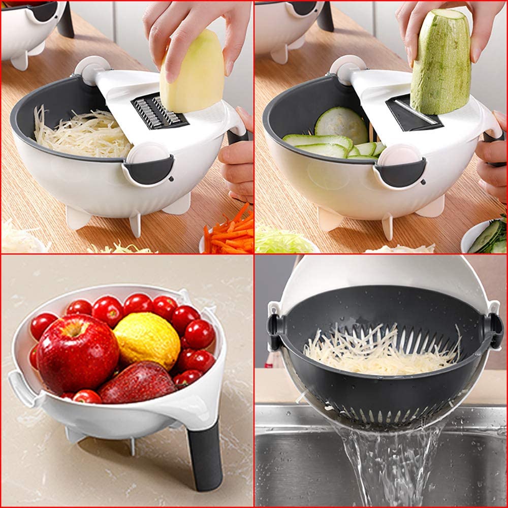 Vegetable Chopper Dicer with Drain Bowl All-in-One Slicer Grater Julienne Cutter for Salad Meal Prep Kitchen Tool Set Stainless Steel Blades | Thomler
