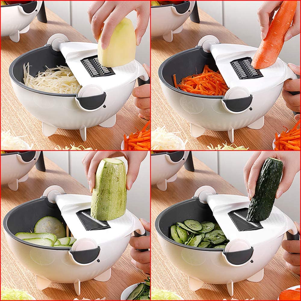 Vegetable Chopper Dicer with Drain Bowl All-in-One Slicer Grater Julienne Cutter for Salad Meal Prep Kitchen Tool Set Stainless Steel Blades | Thomler