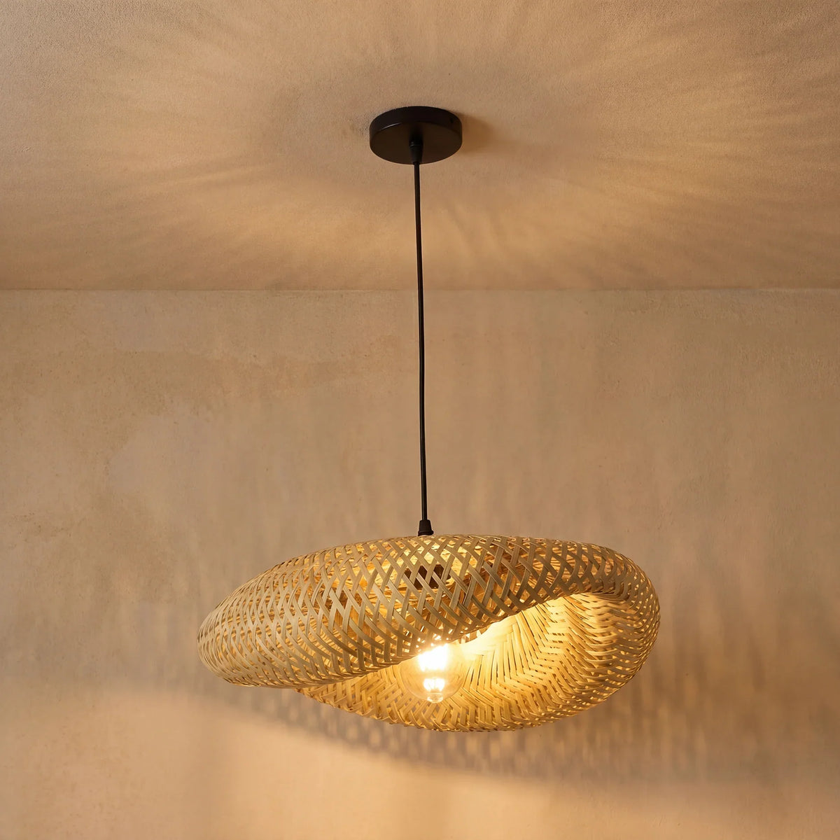 Woven Rattan Pendant Light with Adjustable Height for Dining Room & Kitchen | Natural Ceiling Fixture with E27 Socket | Scandinavian | Thomler