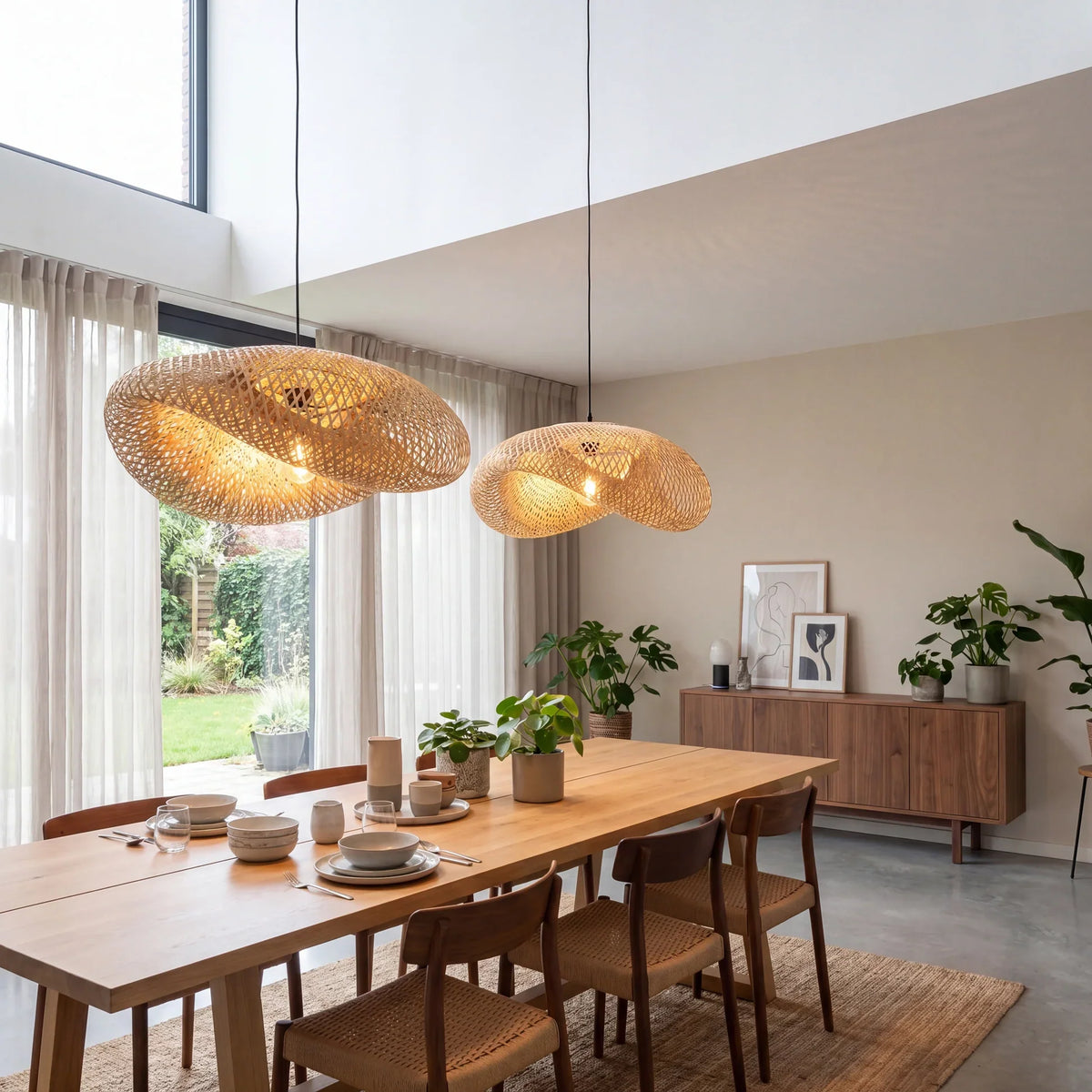 Woven Rattan Pendant Light with Adjustable Height for Dining Room & Kitchen | Natural Ceiling Fixture with E27 Socket | Scandinavian | Thomler