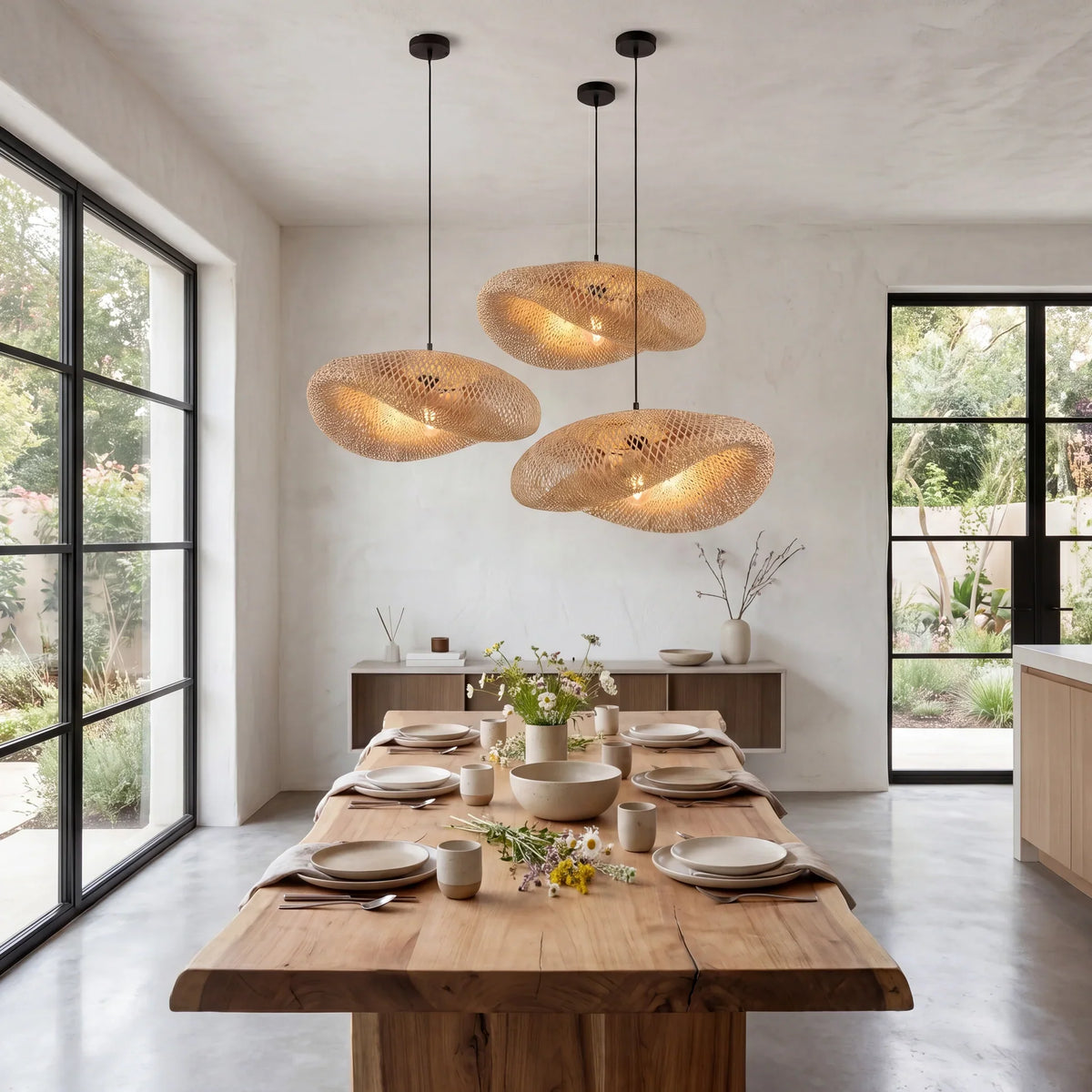 Woven Rattan Pendant Light with Adjustable Height for Dining Room & Kitchen | Natural Ceiling Fixture with E27 Socket | Scandinavian | Thomler