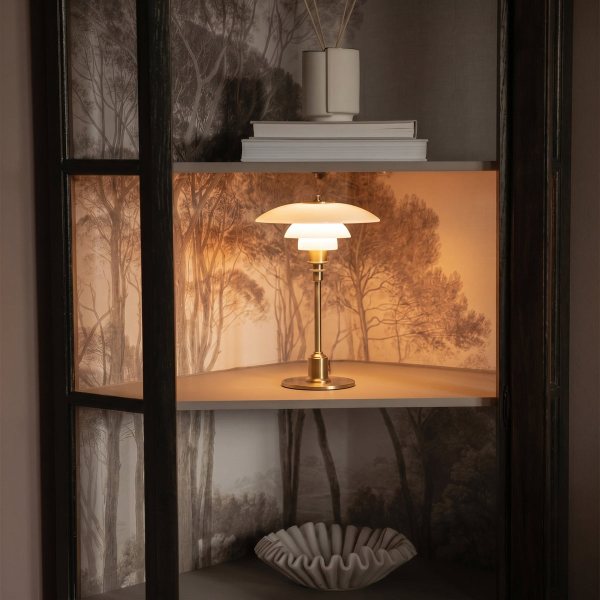 Modern Table Lamp with Triple Glass Shades – Sculptural Accent Light with Rotary Dimmer for Bedroom, Office & Living Room | Thomler