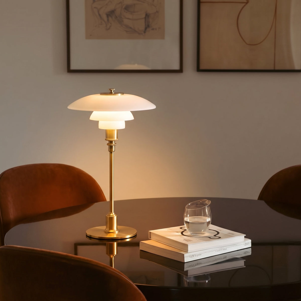 Modern Table Lamp with Triple Glass Shades – Sculptural Accent Light with Rotary Dimmer for Bedroom, Office & Living Room | Thomler