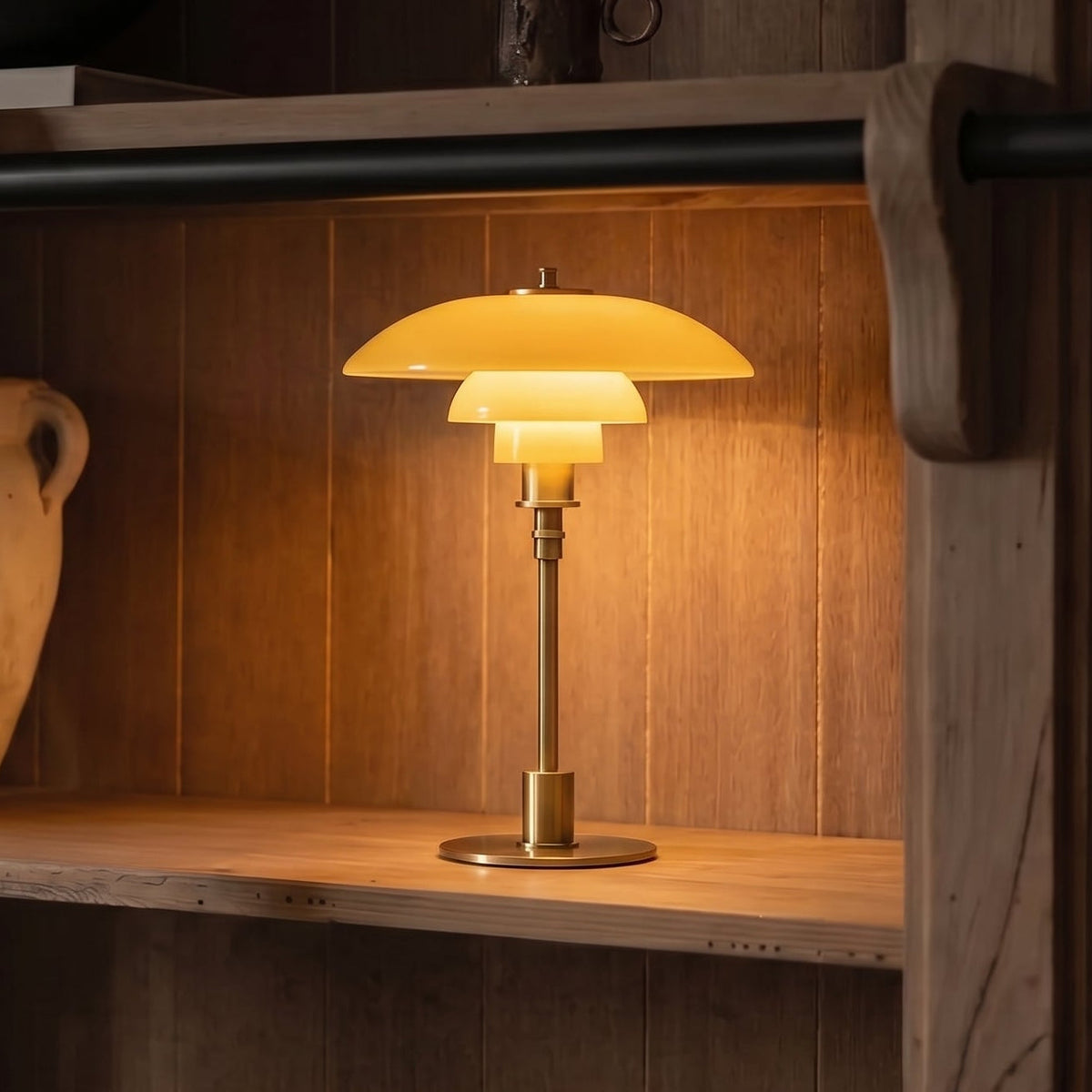 Modern Table Lamp with Triple Glass Shades – Sculptural Accent Light with Rotary Dimmer for Bedroom, Office & Living Room | Thomler