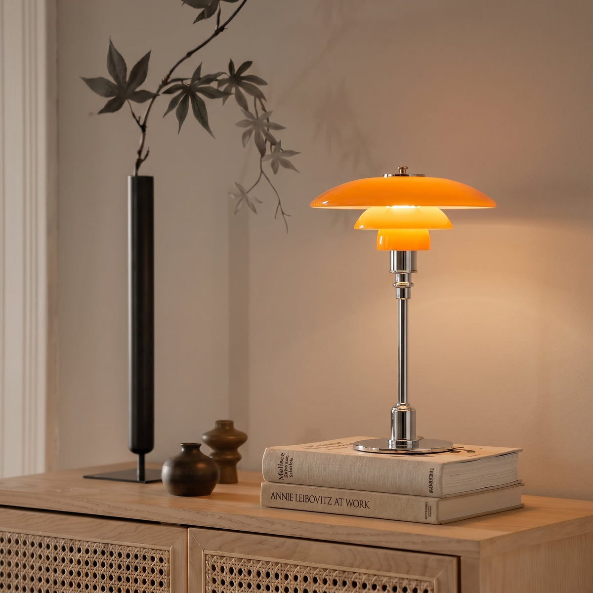 Modern Table Lamp with Triple Glass Shades – Sculptural Accent Light with Rotary Dimmer for Bedroom, Office & Living Room | Thomler