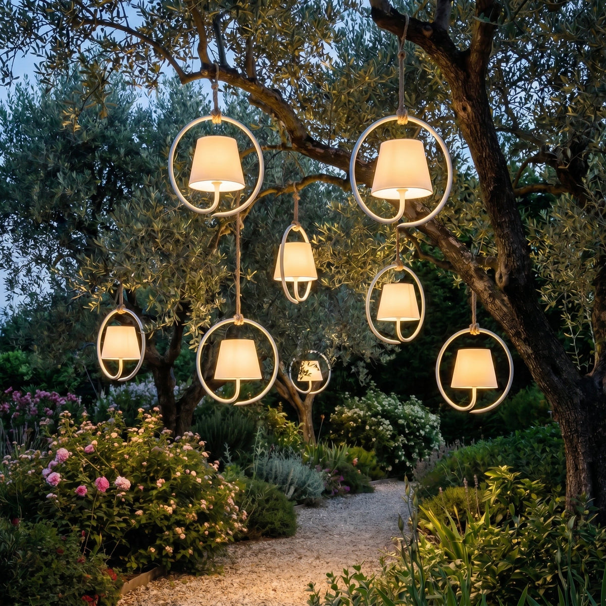 Rechargeable Outdoor Hanging Lantern with Jute Cord – Waterproof LED Pendant Light for Patio, Garden & Pergola | Thomler