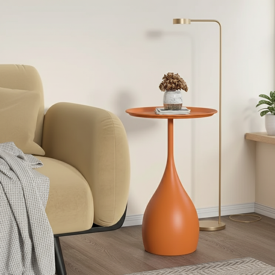 Rolling Metal Side Table with Round Top – Compact Accent for Living Room & Bedroom | Thomler
