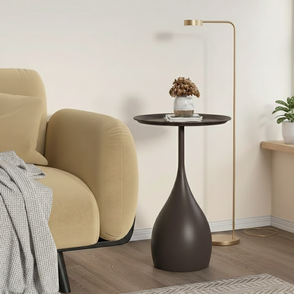 Rolling Metal Side Table with Round Top – Compact Accent for Living Room & Bedroom | Thomler