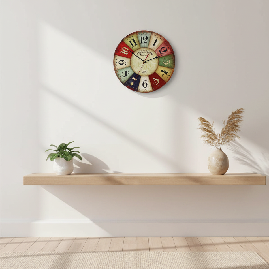 Silent Wood Wall Clock 12-Inch Round Natural Grain Quartz Timepiece for Bedroom Living Room Office Minimalist Nordic Decor | Thomler