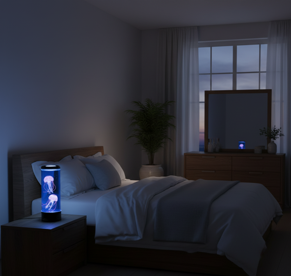 Color-Changing Jellyfish LED Table Lamp with Water Motion Effect for Bedroom & Living Room | Thomler