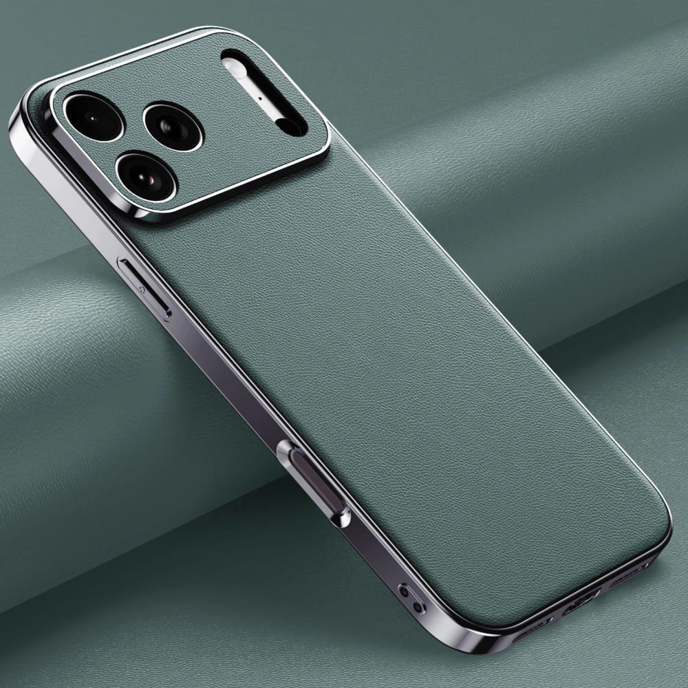 Premium Cowhide Leather iPhone Case with Metallic Frame Edge Protection for iPhone 12 13 14 15 16 17 Pro Max | Thomler
