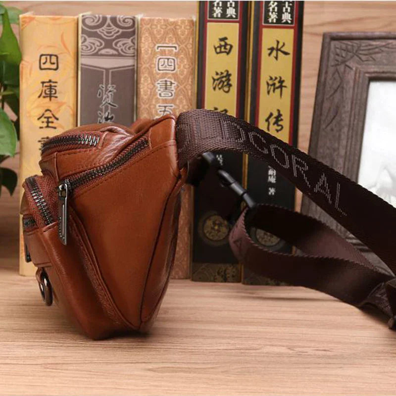 Cowhide Leather Belt Bag – Adjustable Crossbody Sling with Multiple Pockets for Men's Everyday Carry, Hiking & Outdoor Adventures | Thomler