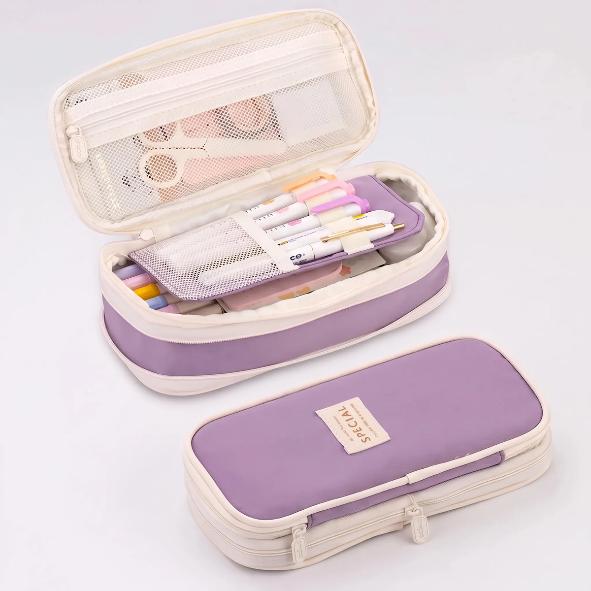 Dual-Layer Pencil Case Storage Pouch for Students & Professionals – Holds 90 Pens Markers Stationery – 8.7×4.3×2.6 in Organizer with Mesh | Thomler