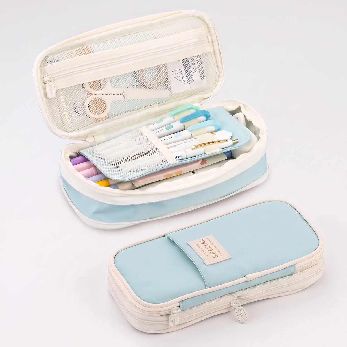 Dual-Layer Pencil Case Storage Pouch for Students & Professionals – Holds 90 Pens Markers Stationery – 8.7×4.3×2.6 in Organizer with Mesh | Thomler