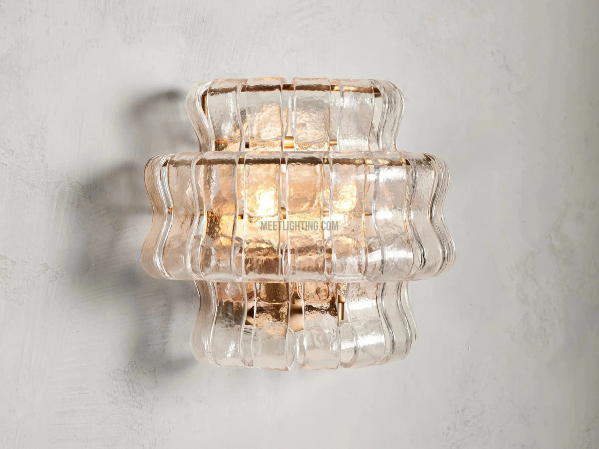 Textured Glass Wall Sconce Light Fixture with Curved Shade for Living Room Bedroom Dining Room | Hardwired 2-Bulb Accent Lighting | Thomler