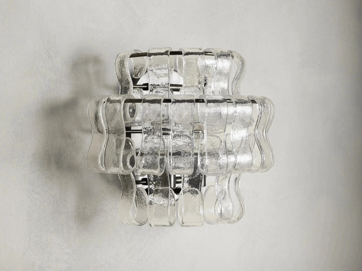 Textured Glass Wall Sconce Light Fixture with Curved Shade for Living Room Bedroom Dining Room | Hardwired 2-Bulb Accent Lighting | Thomler